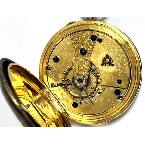 75 - 18CT GOLD HUNTER POCKET WATCH 47.0mm diameter, manual wind, white enamel dial with seconds sub dial,... 