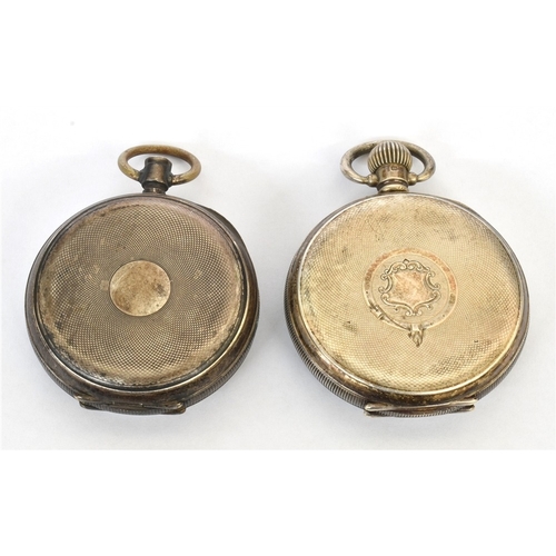 76 - TWO ANTIQUE SILVER POCKET WATCHES One with Swiss hallmark to interior back cover, with gold coloured... 