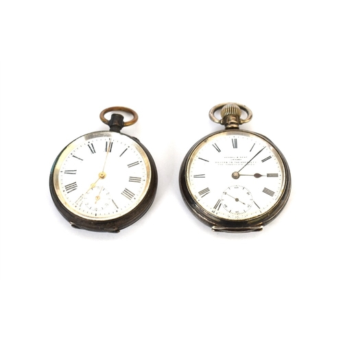 76 - TWO ANTIQUE SILVER POCKET WATCHES One with Swiss hallmark to interior back cover, with gold coloured... 