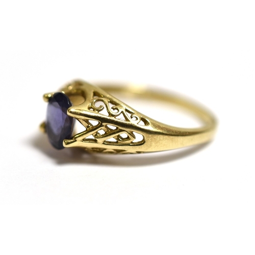 9 - 9CT GOLD & TANZANITE RING Claw set with a 7.3 x 5.9mm oval tanzanite, estimated in the setting as 1.... 