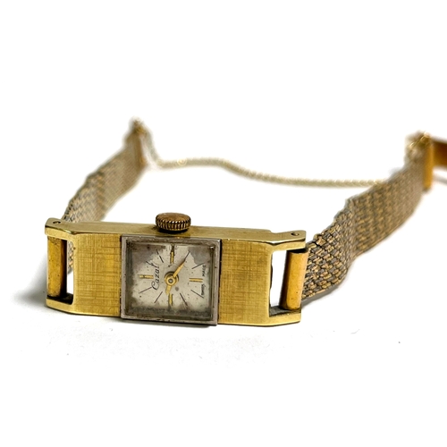 69 - 14CT GOLD CAZAL LADIES COCKTAIL WATCH 22.6mm long x 10.0mm wide rectangular case with linen textured... 