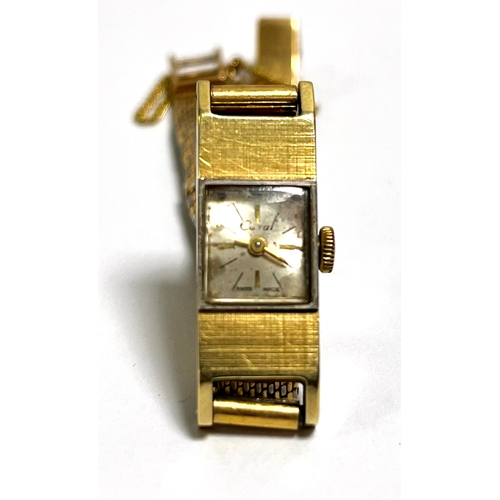 69 - 14CT GOLD CAZAL LADIES COCKTAIL WATCH 22.6mm long x 10.0mm wide rectangular case with linen textured... 