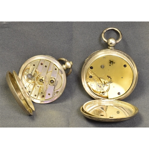 102 - TWO SILVER OPEN FACE POCKET WATCHES One 47.3mm with seconds sub dial, key wind, case number 14469, e... 