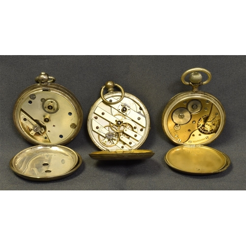 103 - ANTIQUE SILVER OPEN FACE POCKET WATCHES Two with Swiss hallmarks, both with seconds sub-dials and go... 