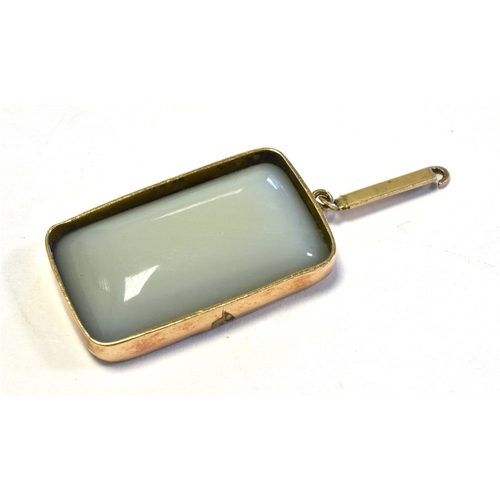 2 - OPAL PENDANT SET IN 9CT GOLD 22.0 x 13.1mm rectangular opal doublet, showing a good play of colour i... 