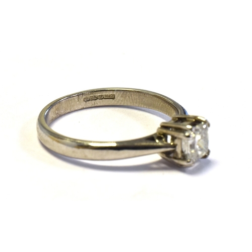 23 - 18CT PRINCESS CUT DIAMOND SOLITAIRE claw set in white gold, estimated to total 0.50 carats, with qua... 