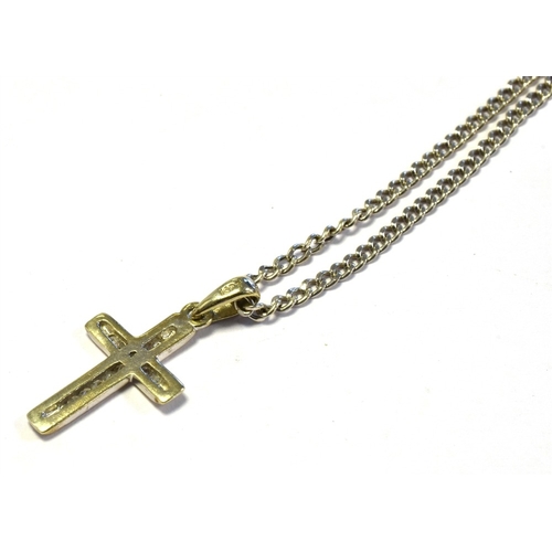 26 - 9CT GOLD DIAMOND CROSS PENDANT & CHAIN 2.3cm long Latin cross pendant, channel set with single cut d... 