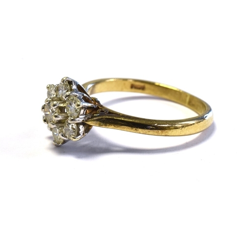 46 - DIAMOND & 9CT GOLD FLORAL CLUSTER RING 9.2mm floral cluster head, claw set with round brilliant cut ... 