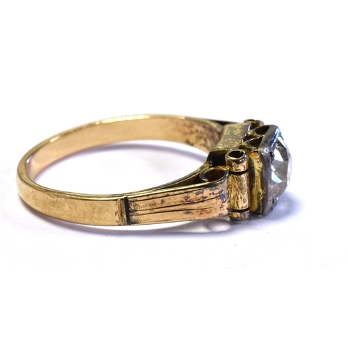 5 - OLD CUT DIAMOND SOLITAIRE RING Mounted in 14ct gold, polish hallmarked, with white gold, box grain s... 