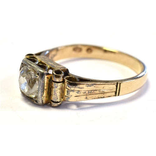 5 - OLD CUT DIAMOND SOLITAIRE RING Mounted in 14ct gold, polish hallmarked, with white gold, box grain s... 