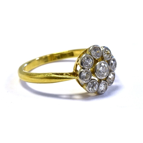 56 - EDWARDIAN 18CT & OLD CUT DIAMOND RING 9.2mm mille grain set floral cluster, mounted in platinum and ... 