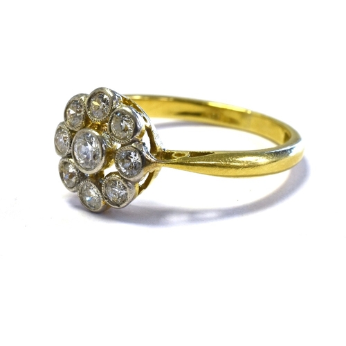 56 - EDWARDIAN 18CT & OLD CUT DIAMOND RING 9.2mm mille grain set floral cluster, mounted in platinum and ... 