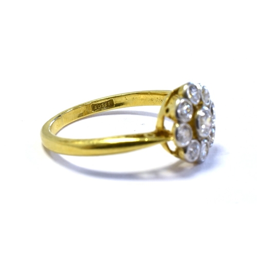 56 - EDWARDIAN 18CT & OLD CUT DIAMOND RING 9.2mm mille grain set floral cluster, mounted in platinum and ... 