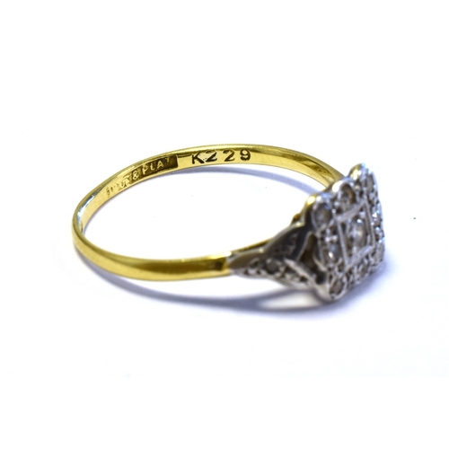 76 - ANTIQUE OLD CUT DIAMOND RING with a 7.7mm square platinum head, grain set with old cut diamonds on a... 