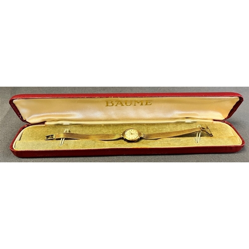 98 - VINTAGE 9CT GOLD LADIES BAUME WATCH in original presentation case, 15.1mm round case stamped .375, g... 