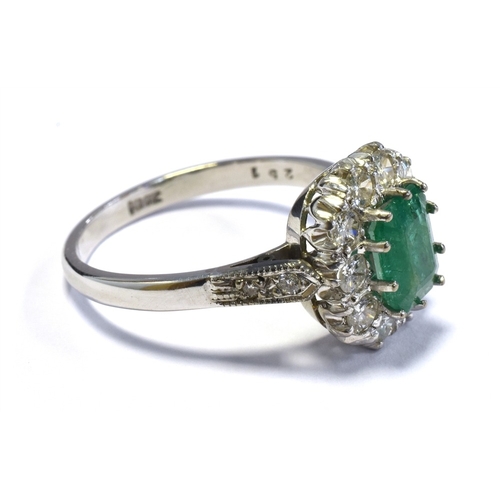 1 - 18CT EMERALD & DIAMOND CLUSTER RING 13.4 x 12.6mm rectangular cluster, claw set with an octagonal st... 