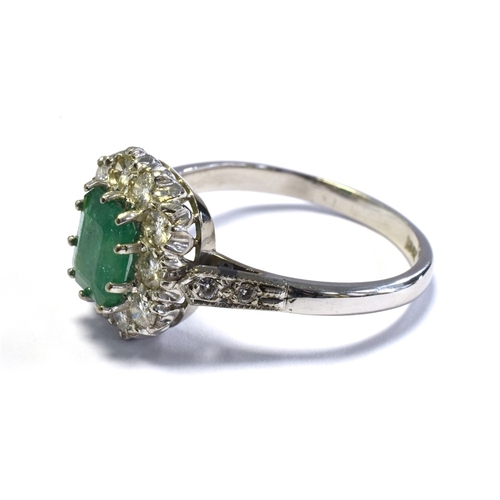 1 - 18CT EMERALD & DIAMOND CLUSTER RING 13.4 x 12.6mm rectangular cluster, claw set with an octagonal st... 