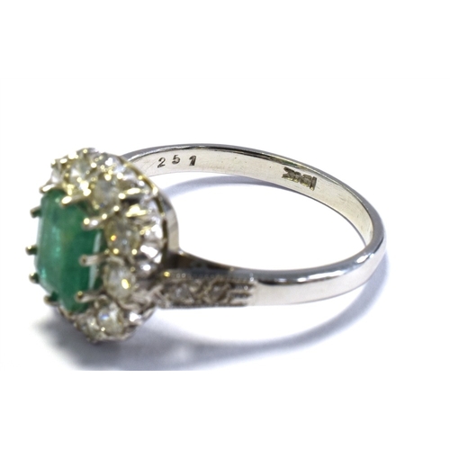 1 - 18CT EMERALD & DIAMOND CLUSTER RING 13.4 x 12.6mm rectangular cluster, claw set with an octagonal st... 