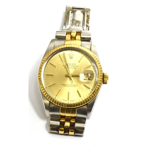 105 - ROLEX OYSTER PERPETUAL DATEJUST 35.3mm stainless steel case (excluding screw down crown) gold dial w... 