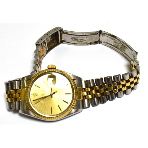 105 - ROLEX OYSTER PERPETUAL DATEJUST 35.3mm stainless steel case (excluding screw down crown) gold dial w... 