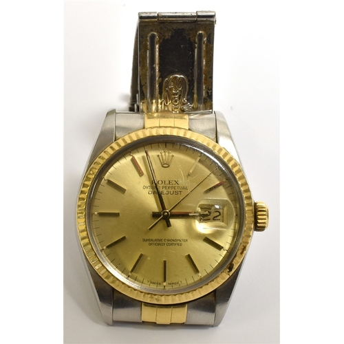 105 - ROLEX OYSTER PERPETUAL DATEJUST 35.3mm stainless steel case (excluding screw down crown) gold dial w... 