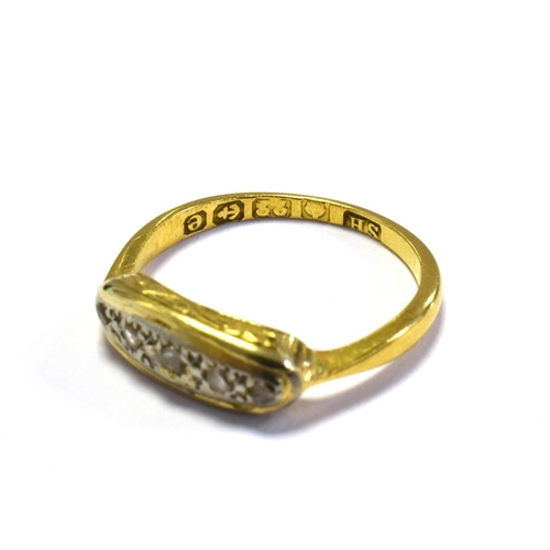 11 - EDWARDIAN 22CT GOLD & DIAMOND RING 4.7mm wide platinum inlaid head with grain set senaille cut diamo... 