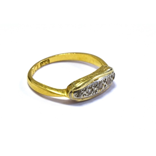 11 - EDWARDIAN 22CT GOLD & DIAMOND RING 4.7mm wide platinum inlaid head with grain set senaille cut diamo... 