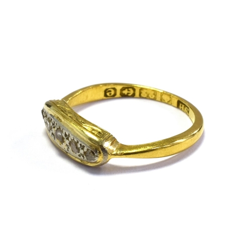 11 - EDWARDIAN 22CT GOLD & DIAMOND RING 4.7mm wide platinum inlaid head with grain set senaille cut diamo... 