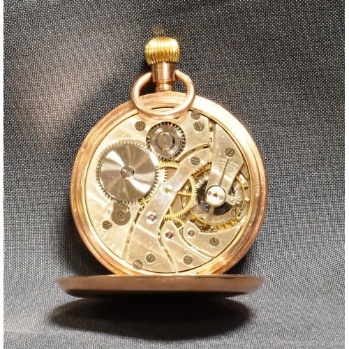 111 - ANTIQUE 9CT GOLD POCKET WATCH 48.7mm diameter case, open face type, dust cover hallmarked 9.375 Lond... 