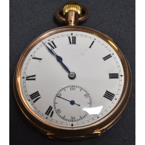 111 - ANTIQUE 9CT GOLD POCKET WATCH 48.7mm diameter case, open face type, dust cover hallmarked 9.375 Lond... 