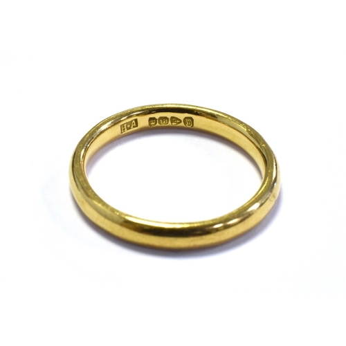 12 - 18CT GOLD PLAIN WEDDING BAND 2.7mm wide, ring size L, hallmarked 18 Chester 1937.  Weight 3.2 grams.