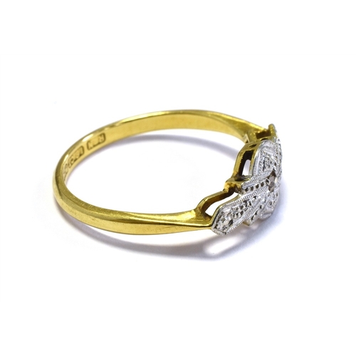 14 - ART DECO 18CT GOLD & DIAMOND RING 7.3mm wide platinum head, grain set with an old single cut diamond... 