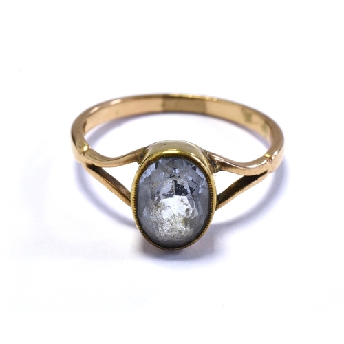 15 - 9CT GOLD AQUAMARINE RING bezel set with an oval cut aquamarine estimated 1.2 carats, ring size N, st... 