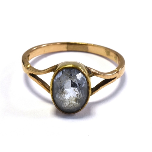 15 - 9CT GOLD AQUAMARINE RING bezel set with an oval cut aquamarine estimated 1.2 carats, ring size N, st... 