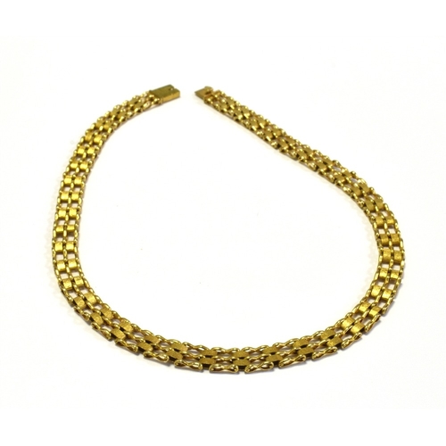 18 - 9CT GOLD FANCY LINK NECKLACE 35cm long x 7.4mm wide, triple bar and textured block work link necklac... 