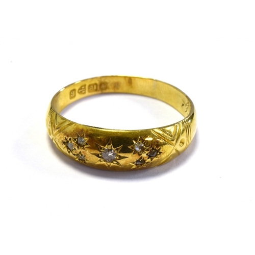 25 - VICTORIAN 18CT GOLD & DIAMOND RING 6.6mm wide, star grain set with old single cut diamonds with inte... 