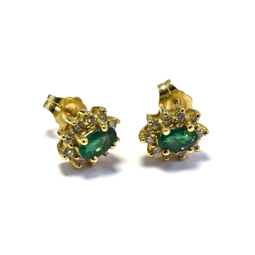 3 - 14CT EMERALD & DIAMOND STUD EARRINGS 8.6 x 6.7mm oval clusters set with emeralds, estimated to total... 