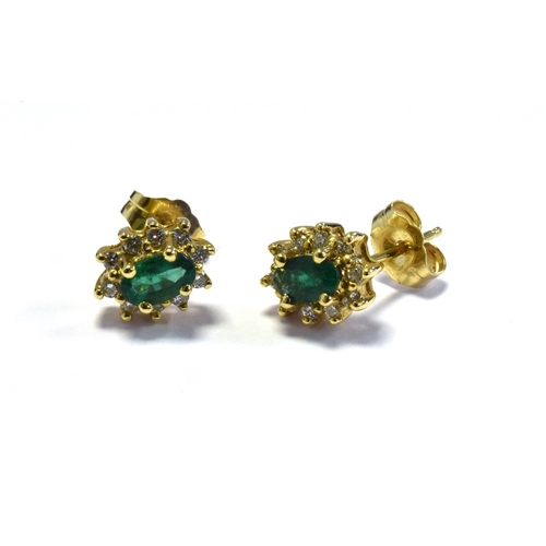 3 - 14CT EMERALD & DIAMOND STUD EARRINGS 8.6 x 6.7mm oval clusters set with emeralds, estimated to total... 