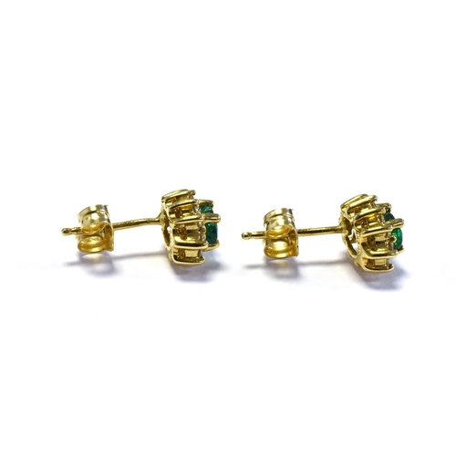 3 - 14CT EMERALD & DIAMOND STUD EARRINGS 8.6 x 6.7mm oval clusters set with emeralds, estimated to total... 