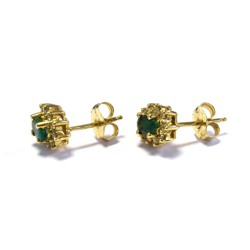 3 - 14CT EMERALD & DIAMOND STUD EARRINGS 8.6 x 6.7mm oval clusters set with emeralds, estimated to total... 