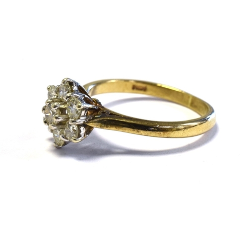 32 - DIAMOND & 9CT GOLD FLORAL CLUSTER RING 9.2mm floral cluster head, claw set with round brilliant cut ... 