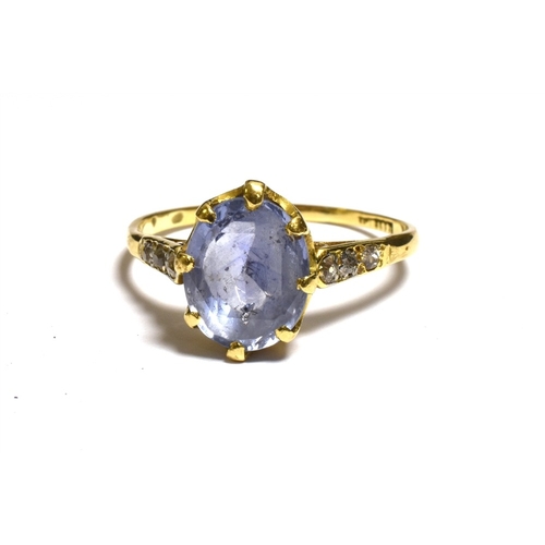 35 - 18CT GOLD SAPPHIRE & OLD CUT DIAMOND RING coronet claw set Ceylonese type sapphire, estimated 3.5 ca... 