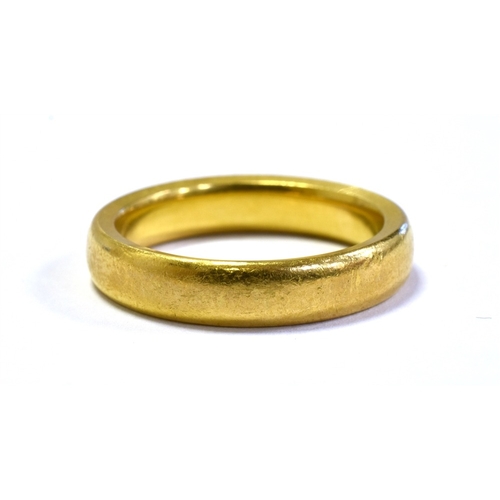 55 - 22CT GOLD PLAIN WEDDING BAND 4.3mm wide band, hallmarked 22 Birmingham 1850.  Weight 9.6 grams.