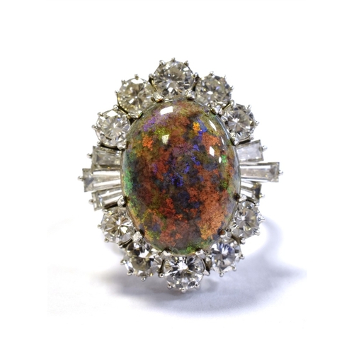 73 - 18CT WHITE GOLD OPAL & DIAMOND RING 23.5 x 20.9mm ballerina style head, set with an Andamooka matrix... 