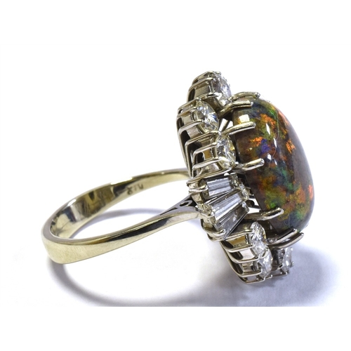 73 - 18CT WHITE GOLD OPAL & DIAMOND RING 23.5 x 20.9mm ballerina style head, set with an Andamooka matrix... 