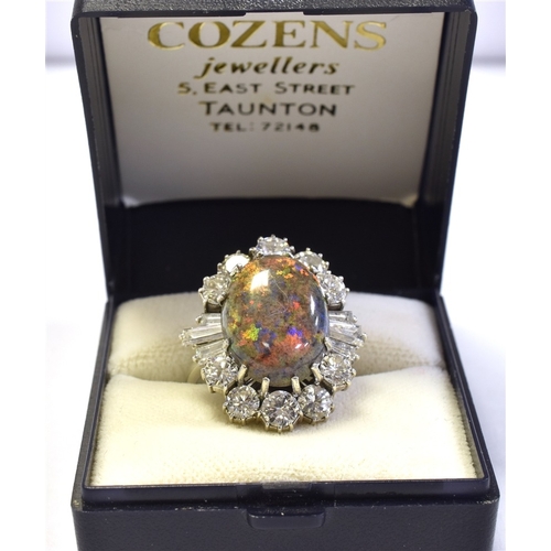 73 - 18CT WHITE GOLD OPAL & DIAMOND RING 23.5 x 20.9mm ballerina style head, set with an Andamooka matrix... 