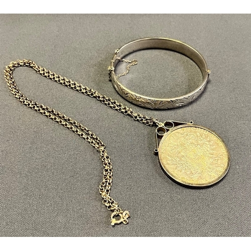 9 - SILVER THALER COIN NECKLACE & BRACELET Marie Therasia Thaler '1780' coin in spectacle setting, on a ... 