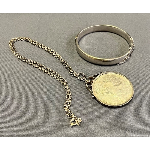 9 - SILVER THALER COIN NECKLACE & BRACELET Marie Therasia Thaler '1780' coin in spectacle setting, on a ... 