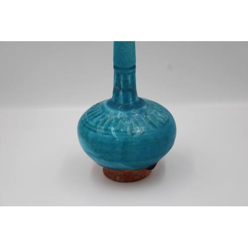 97 - 12th-13th Century Kashan Turquoise Bottle - A rare and exquisite piece from the heart of Persia. Thi... 