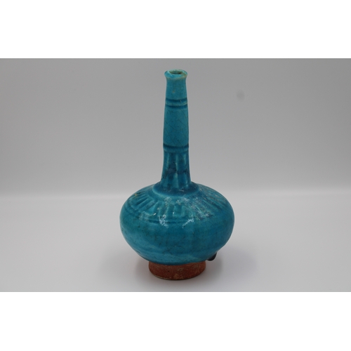 97 - 12th-13th Century Kashan Turquoise Bottle - A rare and exquisite piece from the heart of Persia. Thi... 